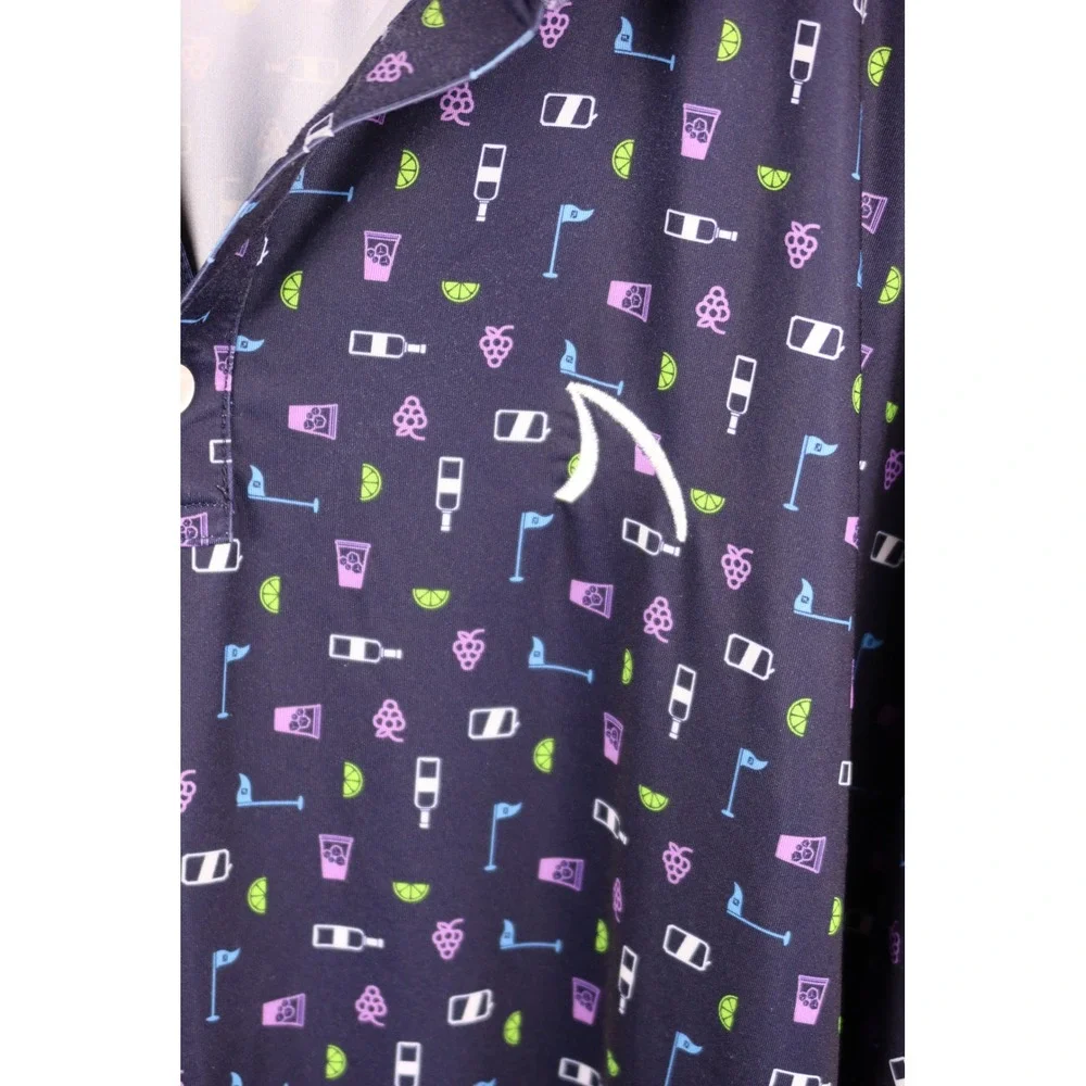 FootJoy Mens XL Golf Polo Shirt Navy Wine Novelty Print ProDry Lisle Stretch